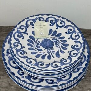 ARTISAN DE LUXE MELAMINE BLUE ROSE SCROLL 6 DINNER 6 SALAD 12pc.PLATE SET NWT